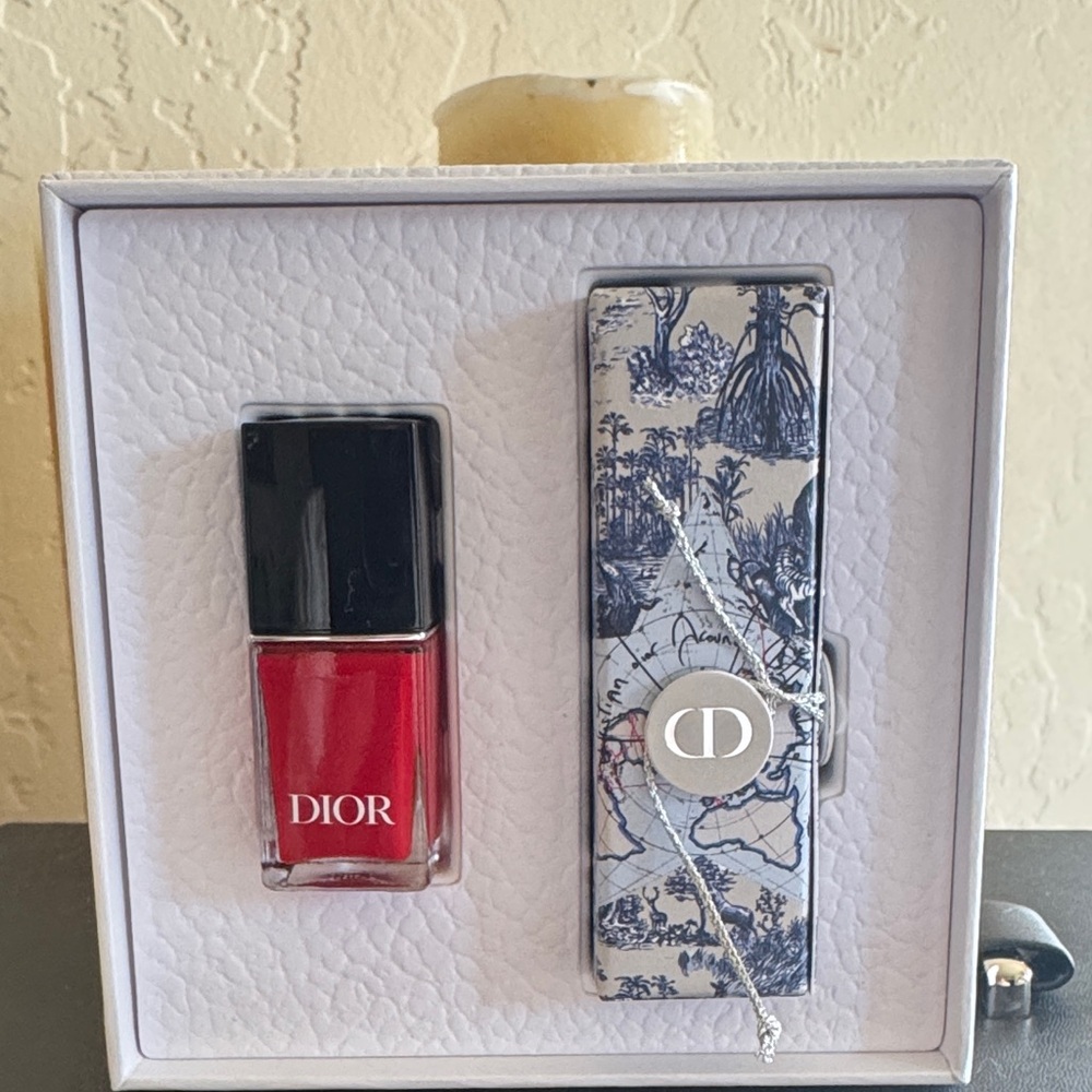 Dior Red Nail Polish with red lipstick 999 and lipstick case-used